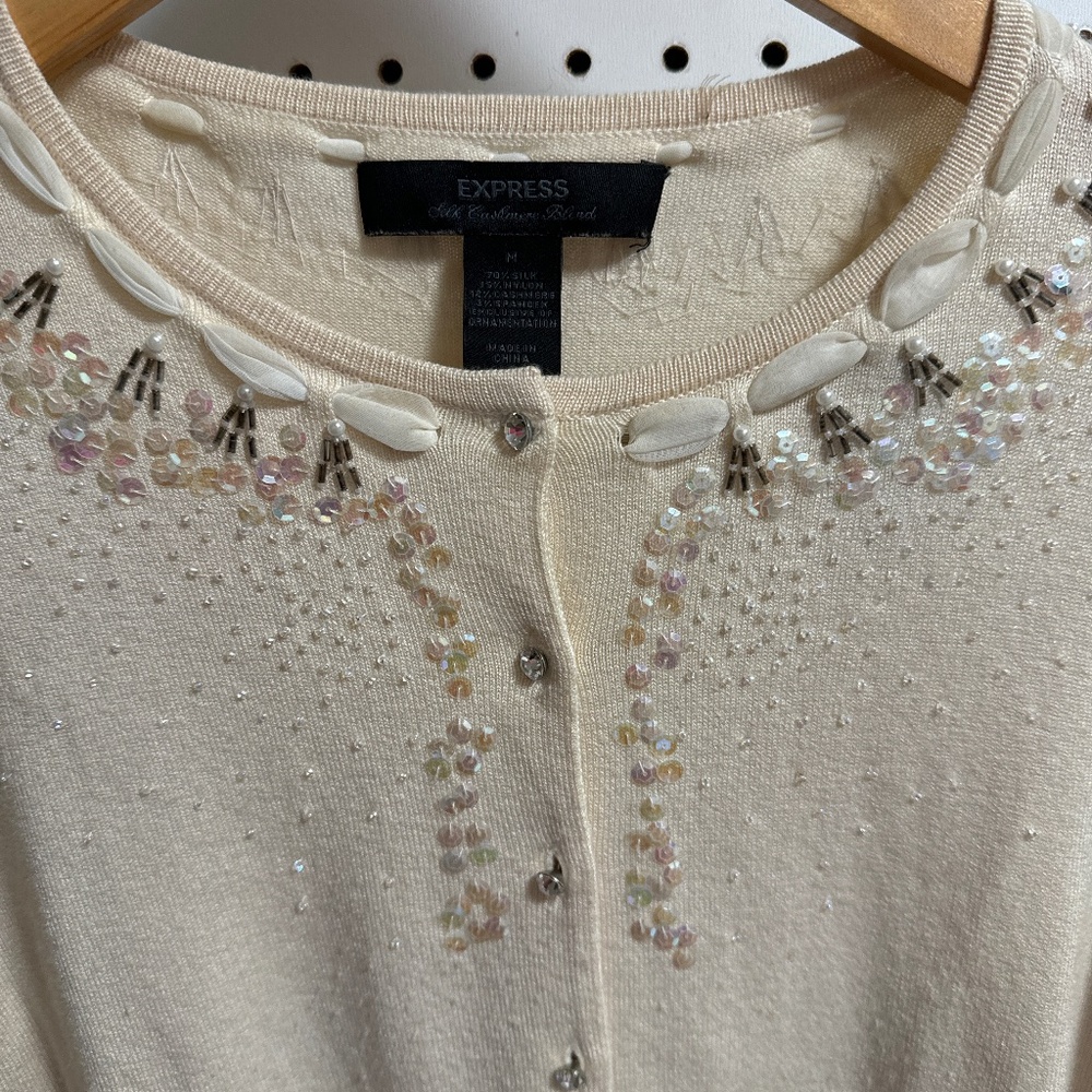 Silk cashmere embellished cardigan sweater